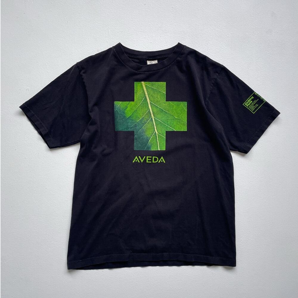 Vtg 90's AVEDA Save Planet Save Yourself T-Shirt / Black Leaf Cross / M / Rare